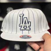 Los Angeles Dodgers 'Navy Pinstripe' White Twin Enterprises Fitted Hat - Product Image