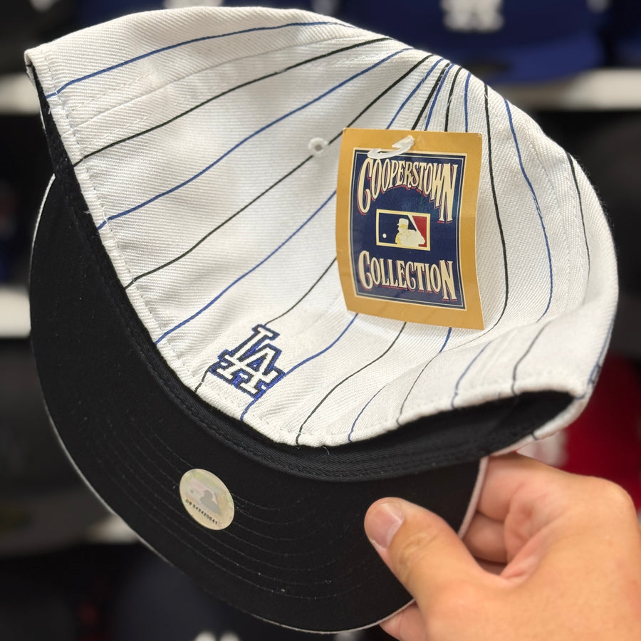 Los Angeles Dodgers 'Navy Pinstripe' White Twin Enterprises Fitted Hat - Product Image