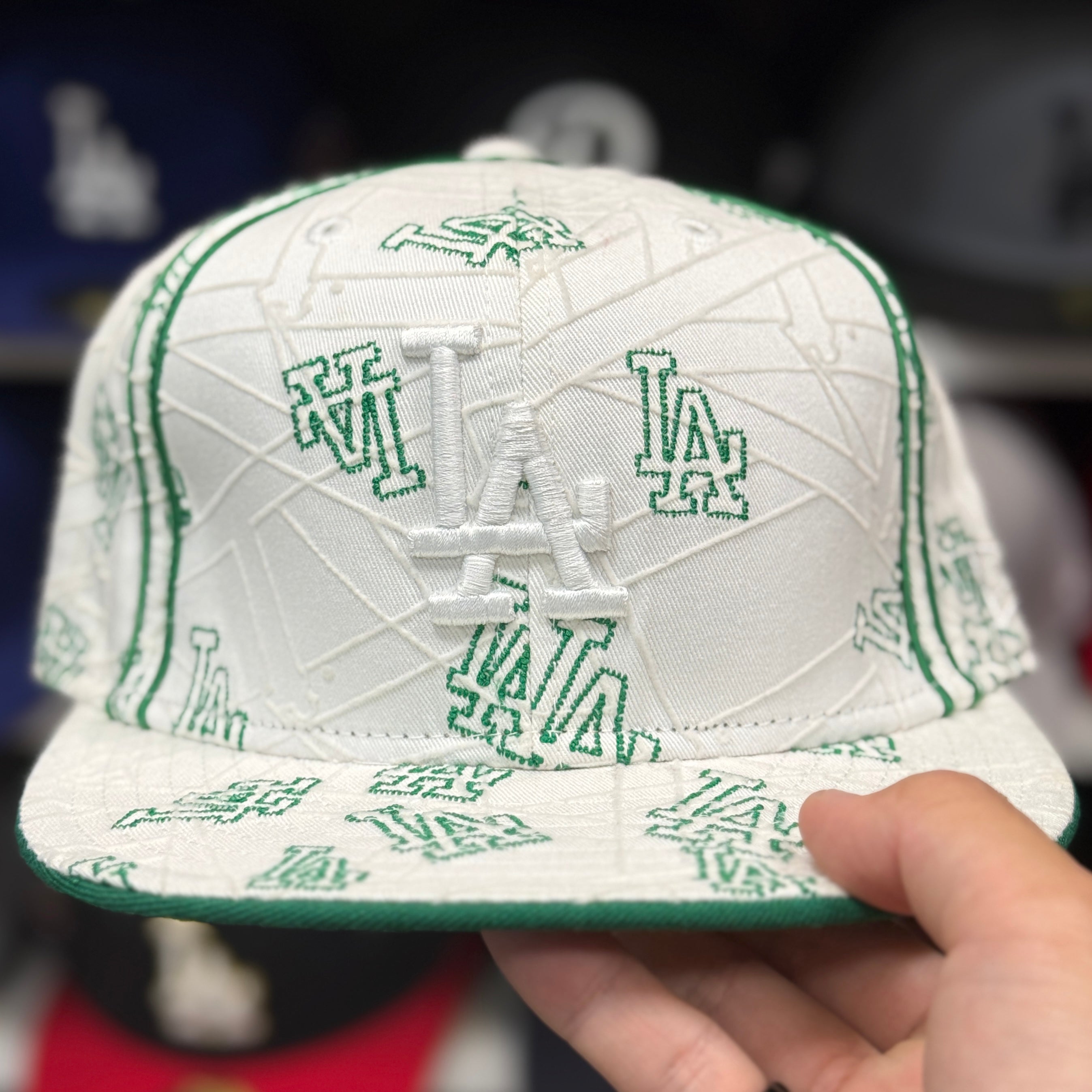 New Era Los Angeles Dodgers 'Green Scatter' White 59FIFTY Fitted Hat - Product Image