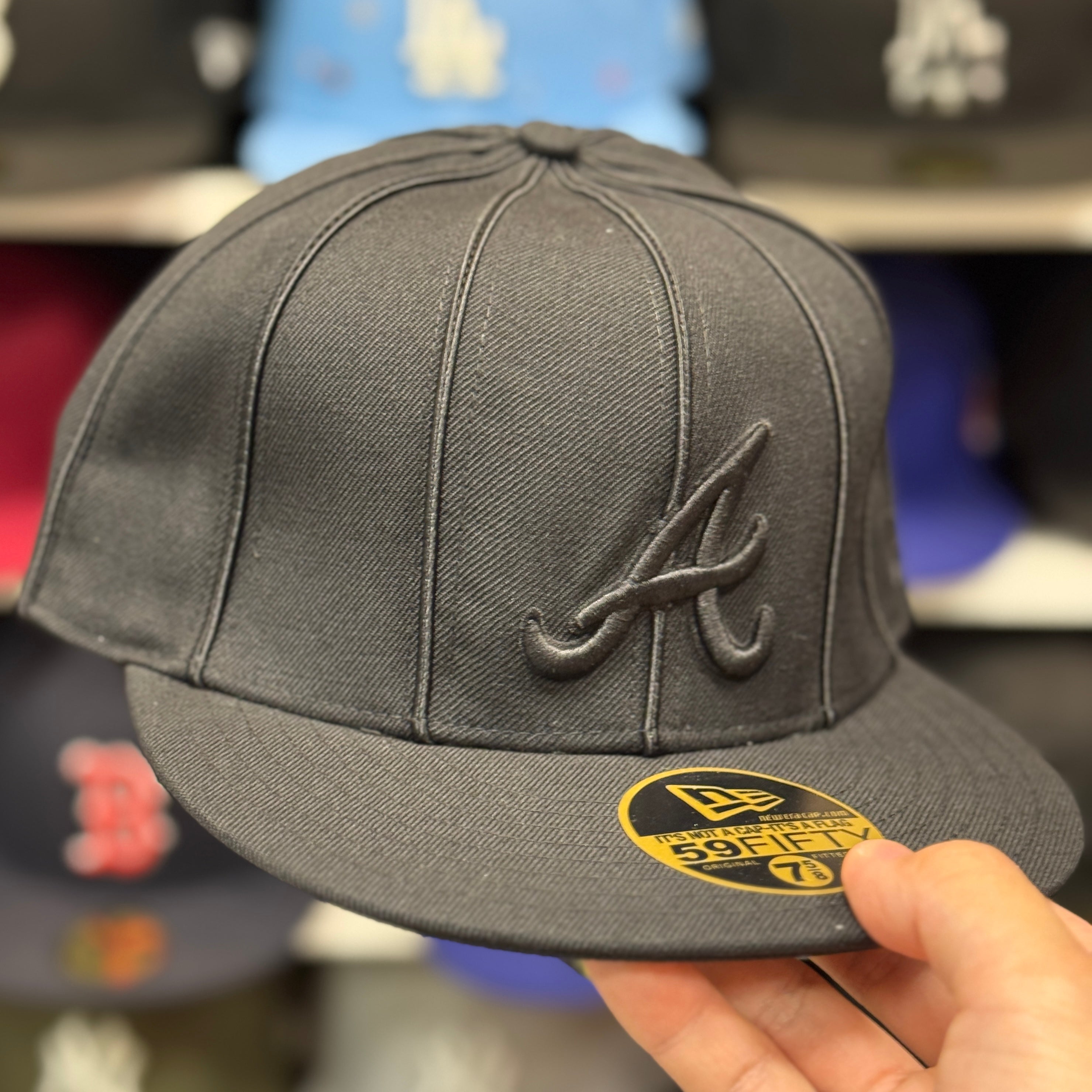 New Era Atlanta Braves 'Pinstripe' All Black 59FIFTY Fitted Hat - Product Image