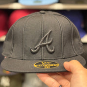 New Era Atlanta Braves 'Pinstripe' All Black 59FIFTY Fitted Hat - Product Image