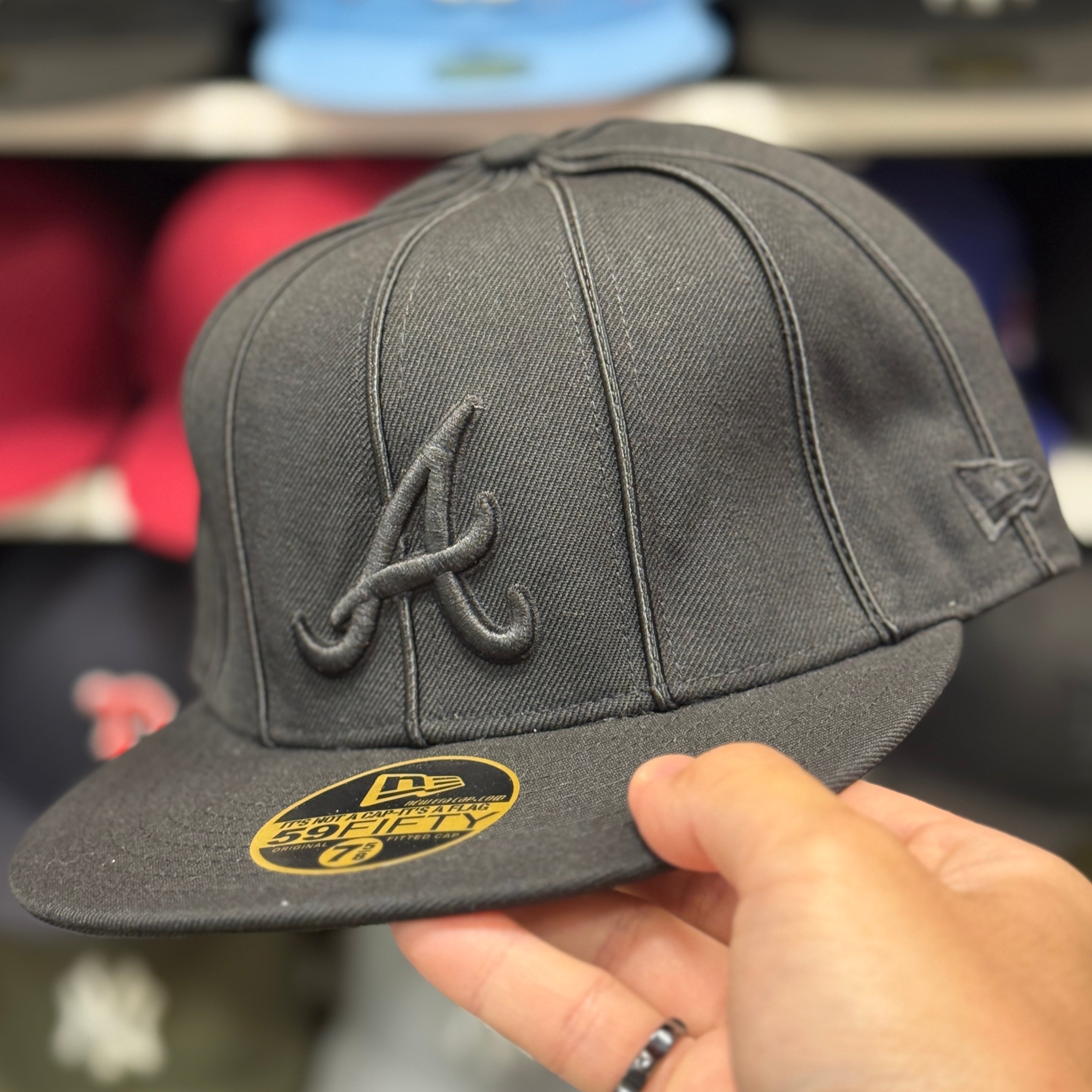 New Era Atlanta Braves 'Pinstripe' All Black 59FIFTY Fitted Hat - Product Image