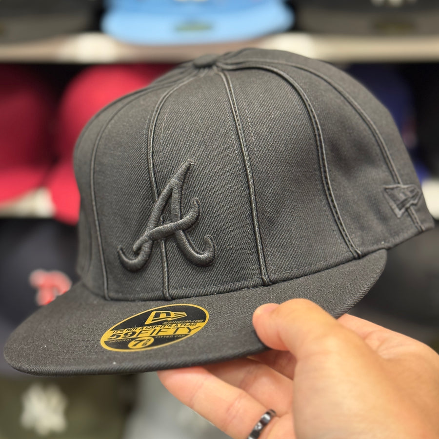 New Era Atlanta Braves 'Pinstripe' All Black 59FIFTY Fitted Hat - Product Image