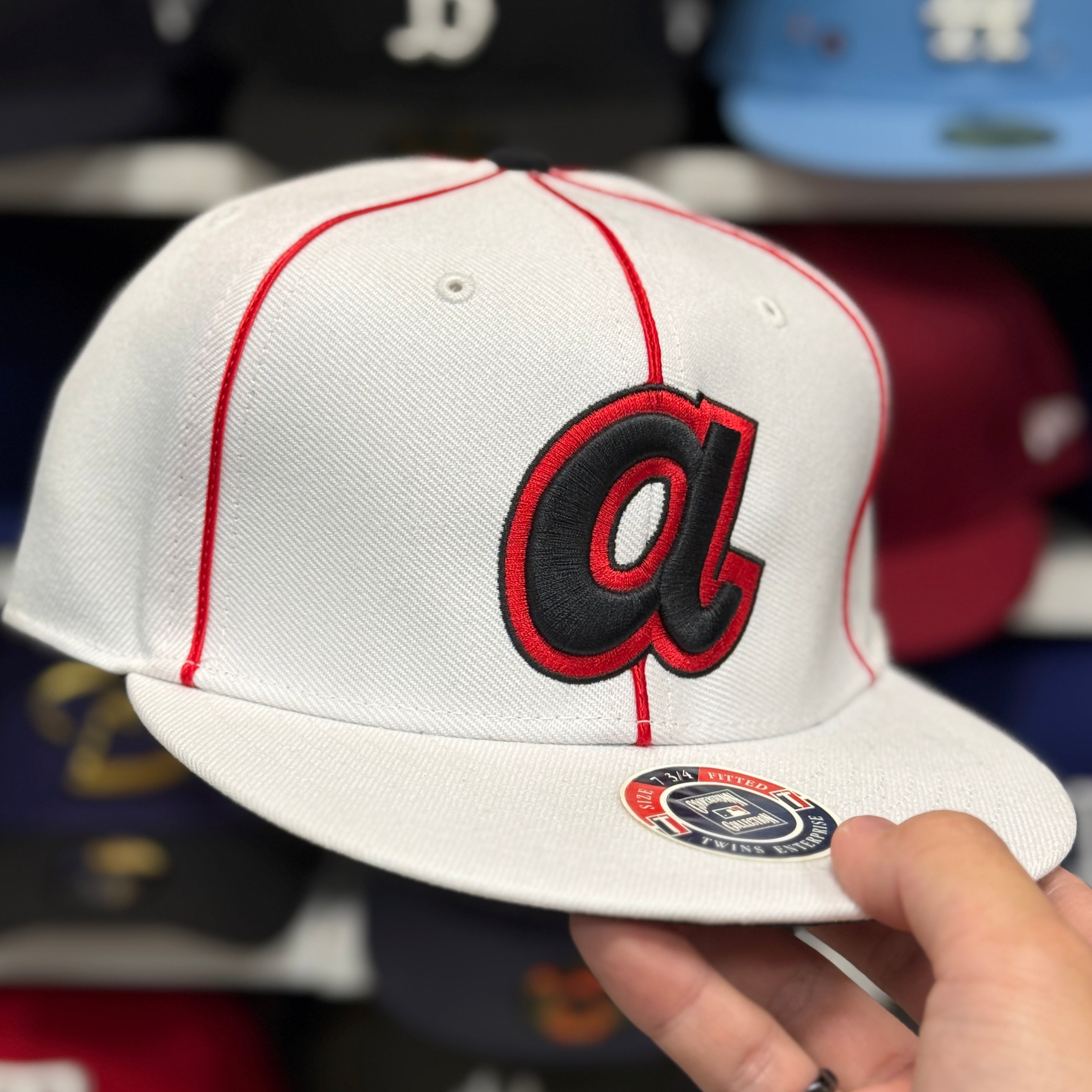 Atlanta Braves 'Pinstripe' White Twin Enterprises Fitted Hat - Product Image