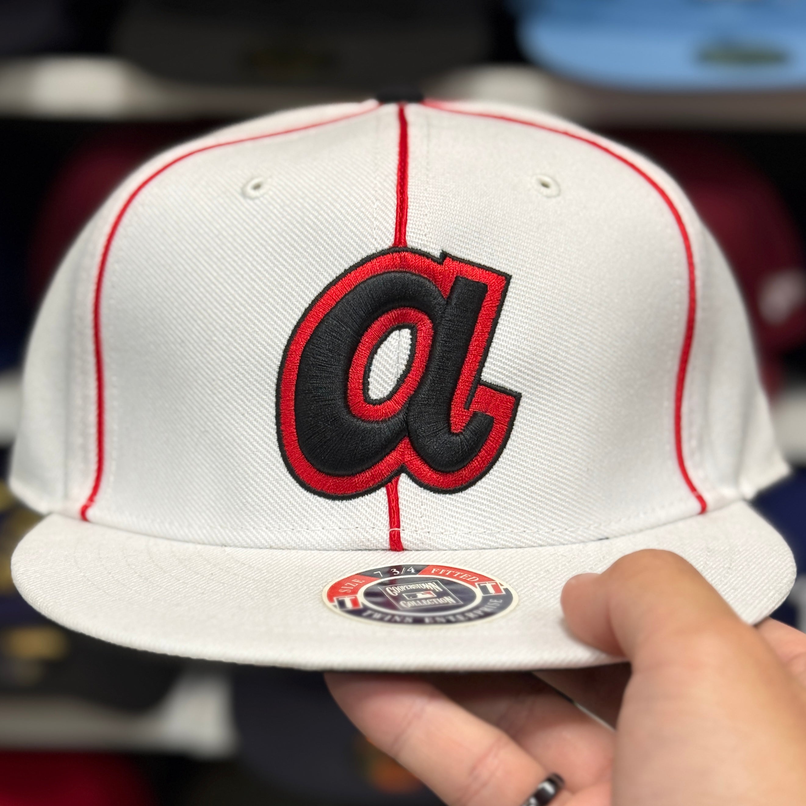 Atlanta Braves 'Pinstripe' White Twin Enterprises Fitted Hat - Product Image
