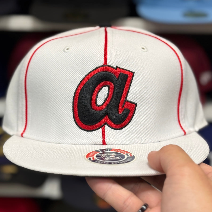 Atlanta Braves 'Pinstripe' White Twin Enterprises Fitted Hat - Product Image