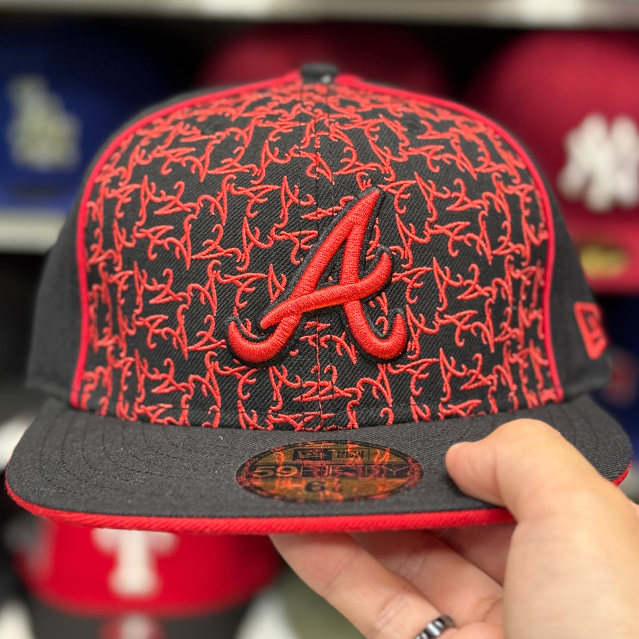 New Era Atlanta Braves 'Scarlet Monogram' All Black 59FIFTY Fitted Hat - Product Image