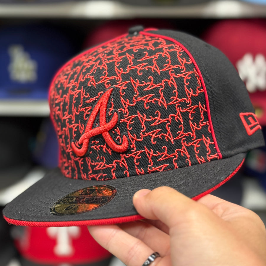 New Era Atlanta Braves 'Scarlet Monogram' All Black 59FIFTY Fitted Hat - Product Image