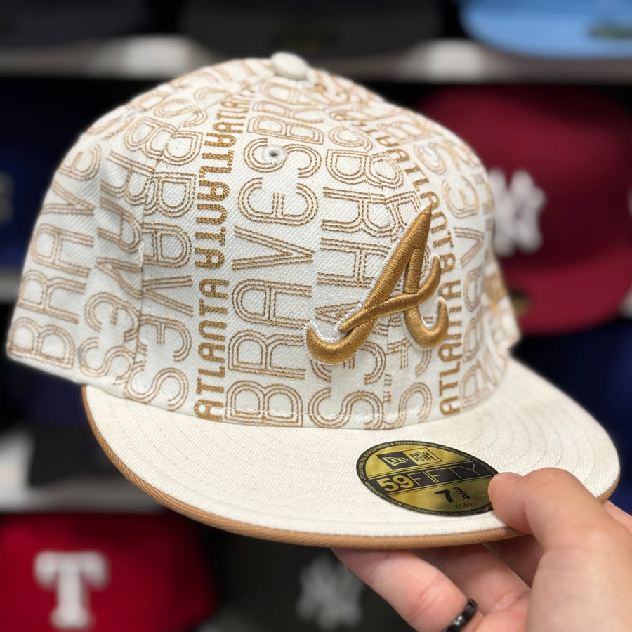 New Era Atlanta Braves 'Gold Wordmark' White 59FIFTY Fitted Hat - Product Image