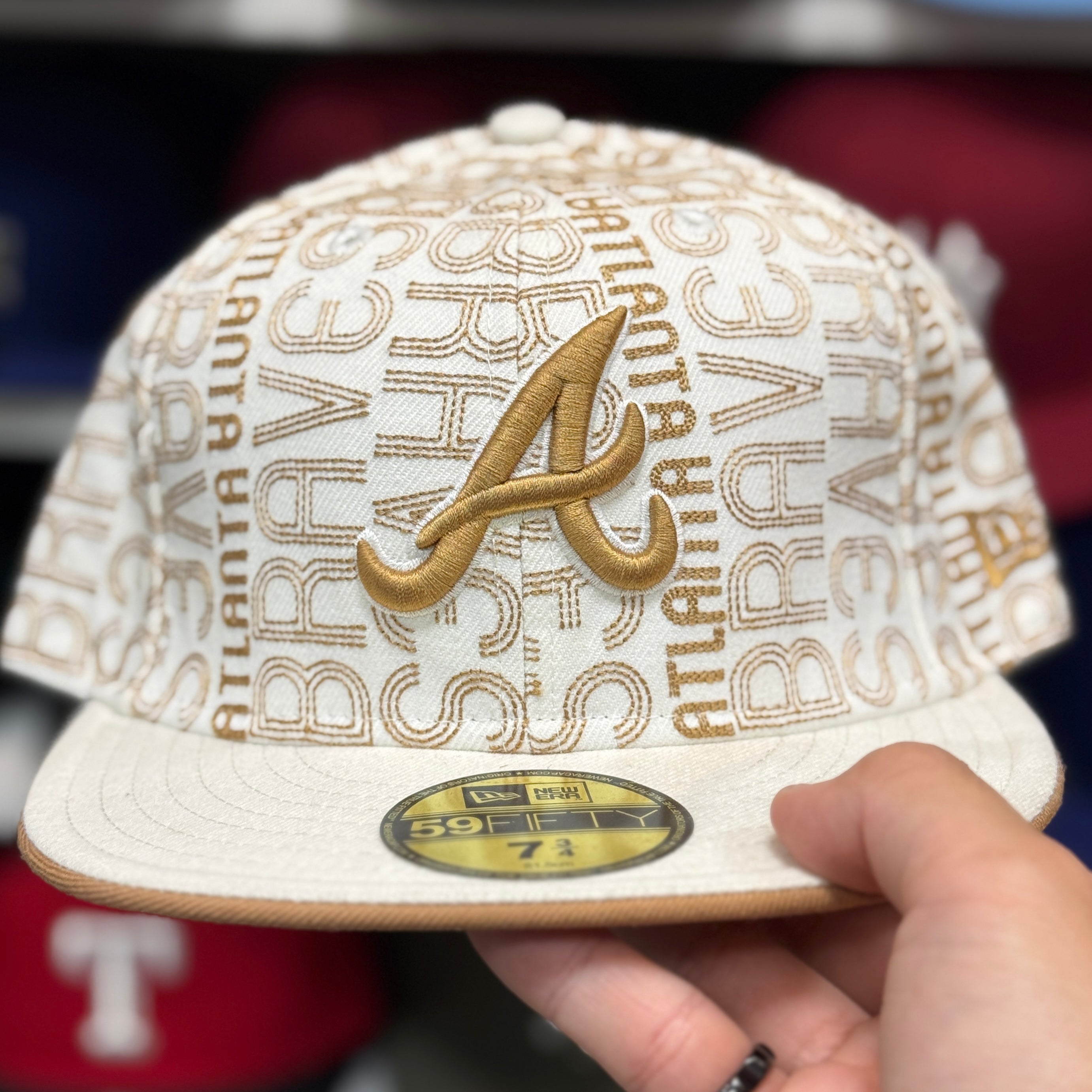 New Era Atlanta Braves 'Gold Wordmark' White 59FIFTY Fitted Hat - Product Image