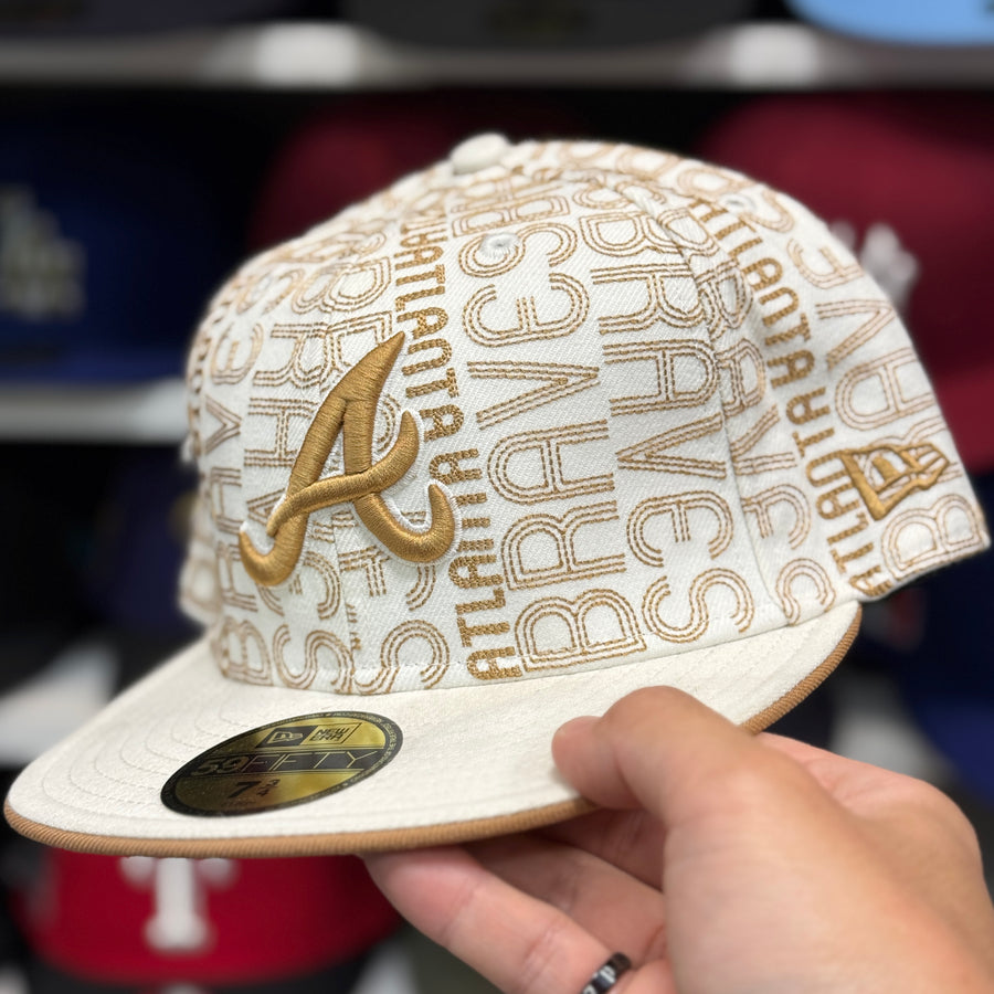 New Era Atlanta Braves 'Gold Wordmark' White 59FIFTY Fitted Hat - Product Image