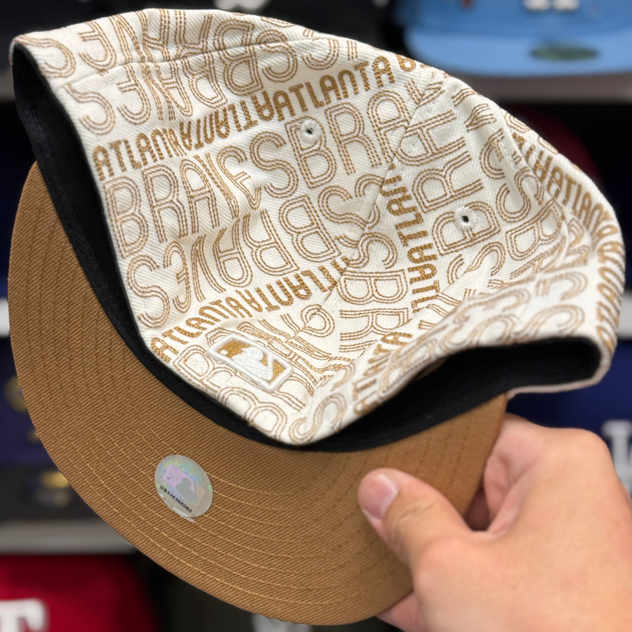New Era Atlanta Braves 'Gold Wordmark' White 59FIFTY Fitted Hat - Product Image
