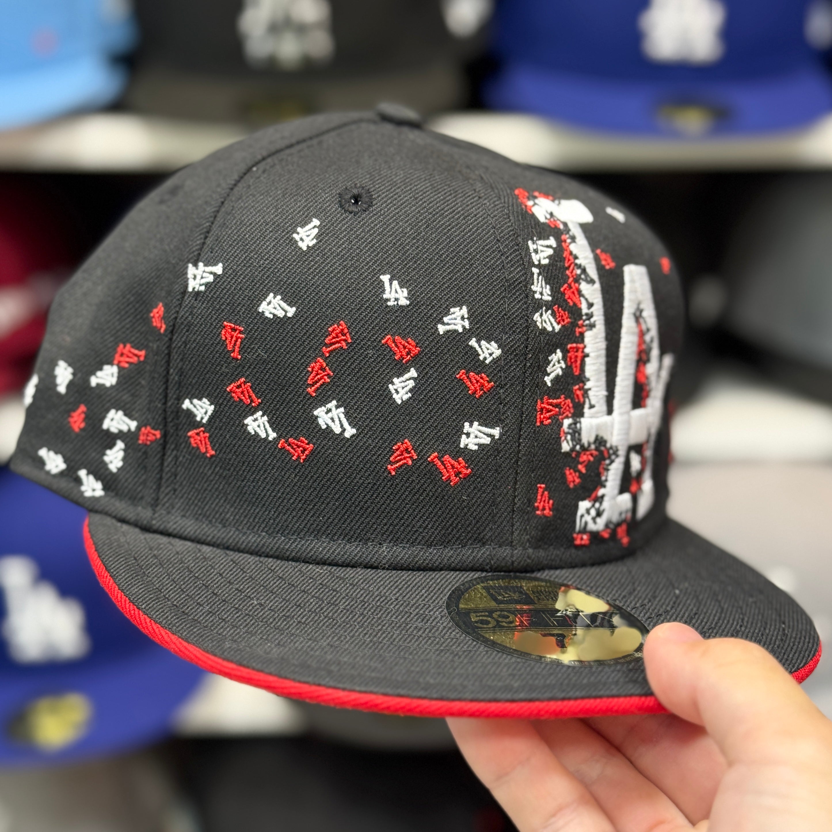 New Era Los Angeles Dodgers 'Logo Scatter' Black 59FIFTY Fitted Hat - Product Image
