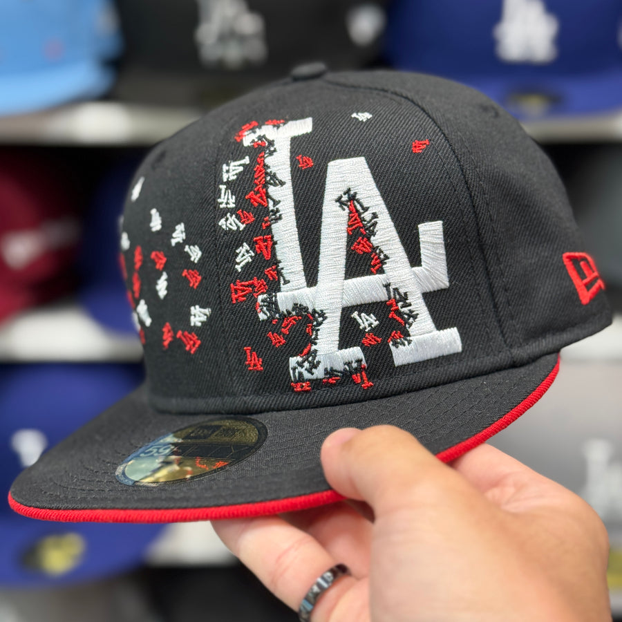 New Era Los Angeles Dodgers 'Logo Scatter' Black 59FIFTY Fitted Hat - Product Image