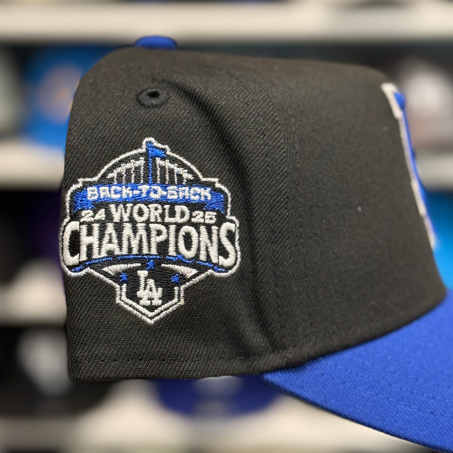 New Era Los Angeles Dodgers 'Back to Back World Series Champions' A-Frame Black/Navy 9FORTY Snapback - Product Image