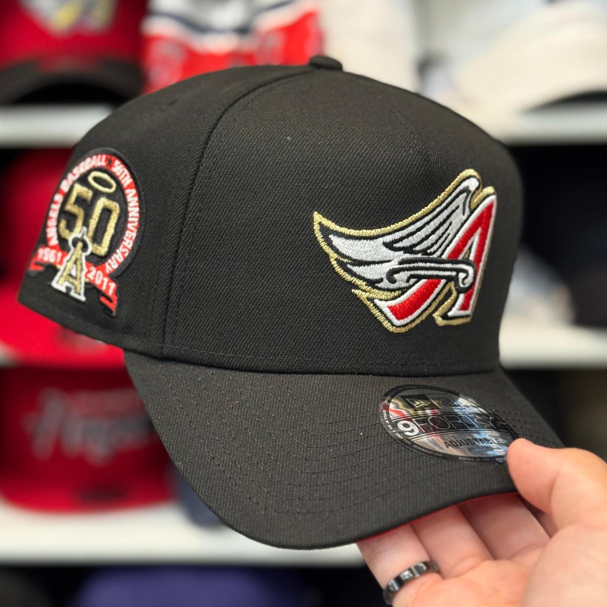 New Era Anaheim Angels '50th Anniversary' A-Frame Black 9FORTY Snapback | Red Under Brim - Product Image