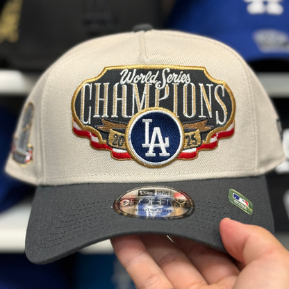 New Era Los Angeles Dodgers '2025 World Series Champions' A-Frame Cream/Charcoal 9FORTY Snapback