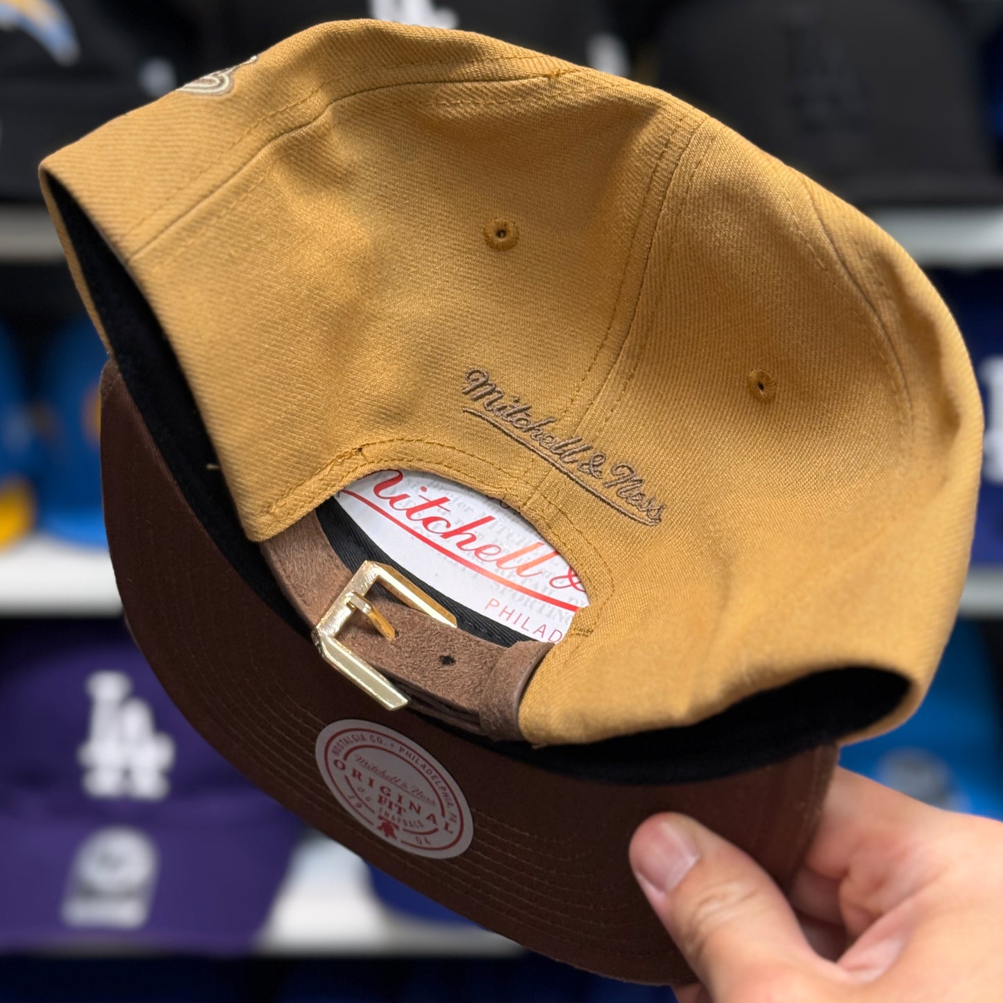 Los Angeles Dodgers '100th Anniversary' 2T Tan Mitchell & Ness Buckle | Suede Brim