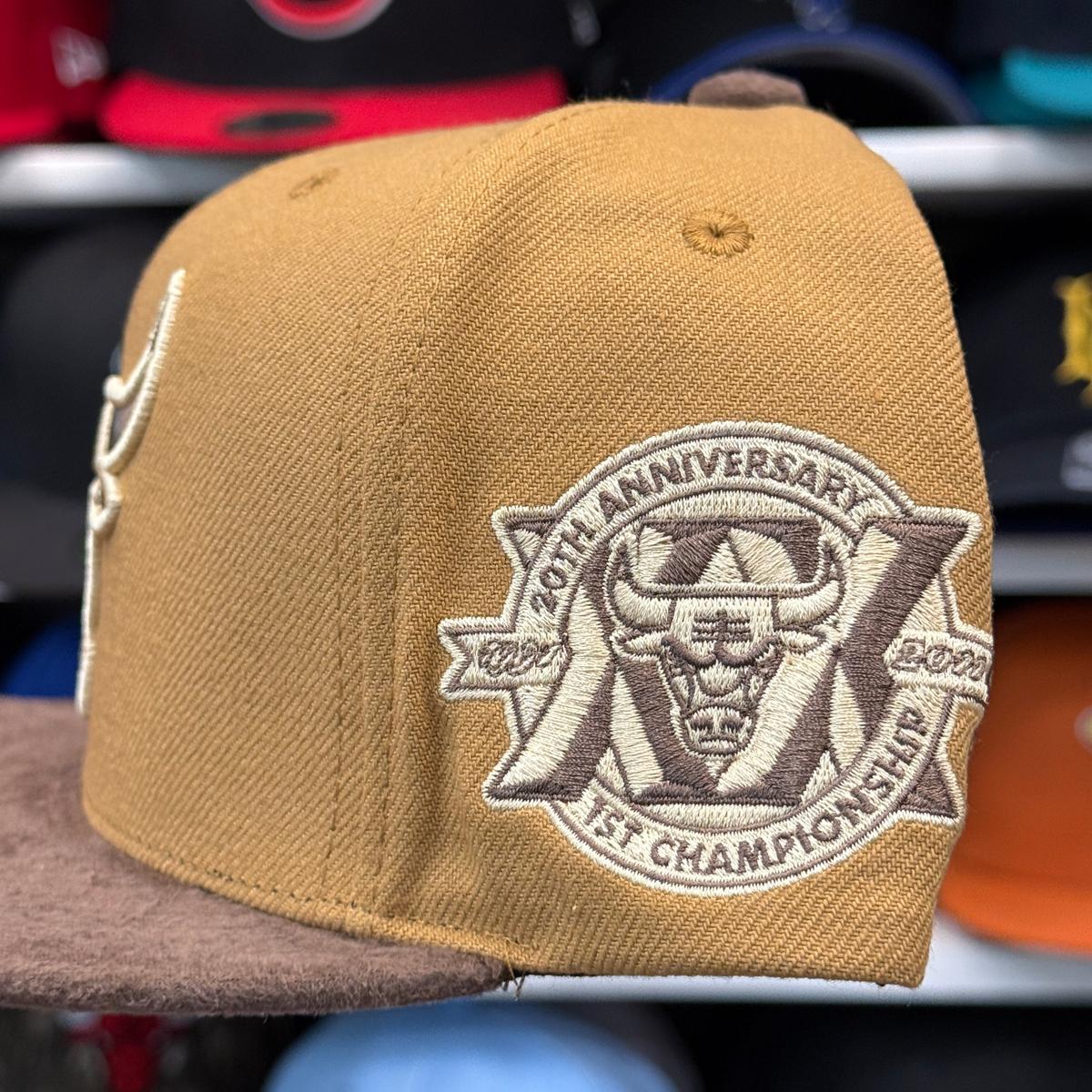 Chicago Bulls '20th Anniversary' 2T Tan Mitchell & Ness Buckle | Suede Brim - Product Image