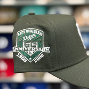 New Era Los Angeles Dodgers Upside Down Logo '50th Anniversary' A-Frame Dark Olive 9FORTY Snapback - Product Image