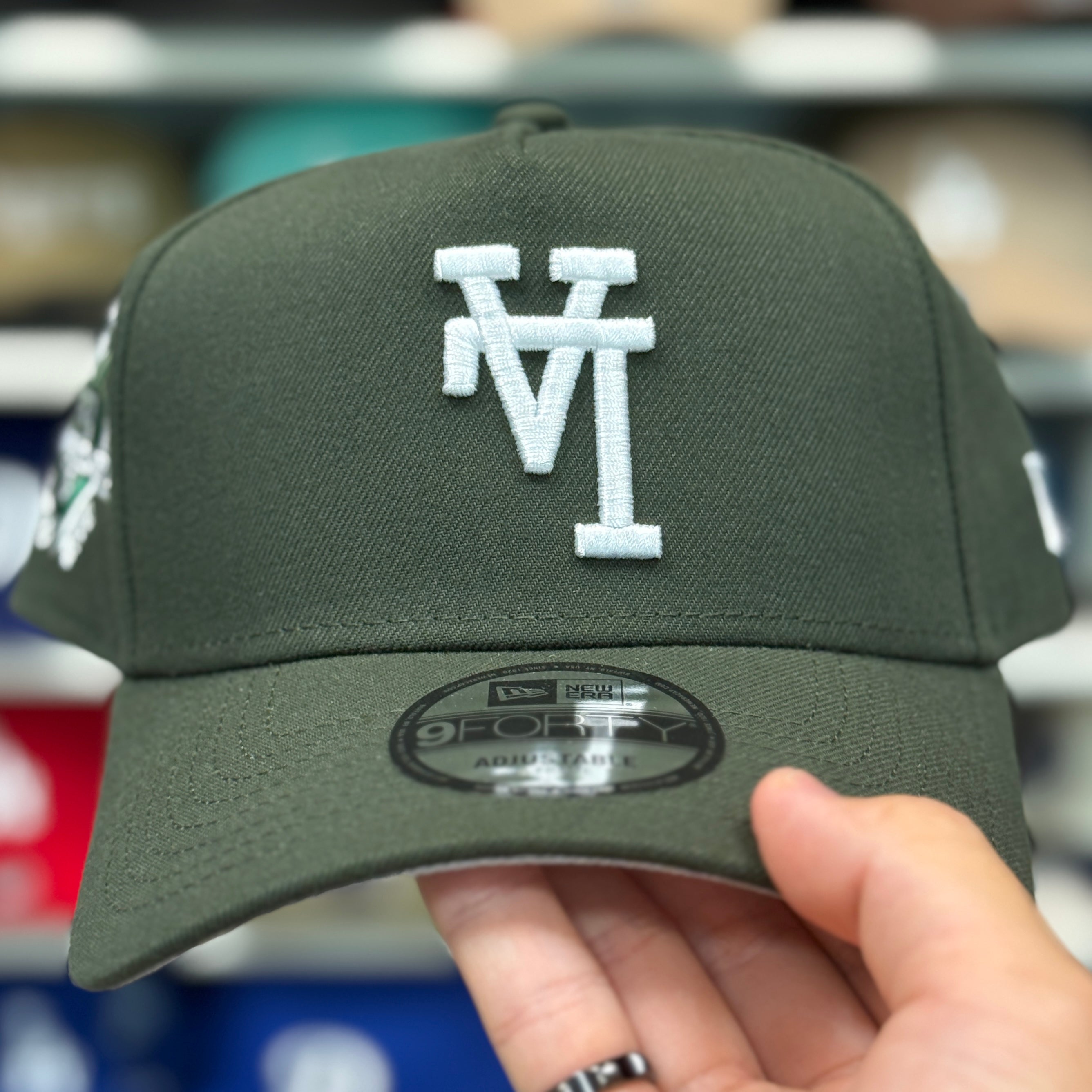 New Era Los Angeles Dodgers Upside Down Logo '50th Anniversary' A-Frame Dark Olive 9FORTY Snapback - Product Image
