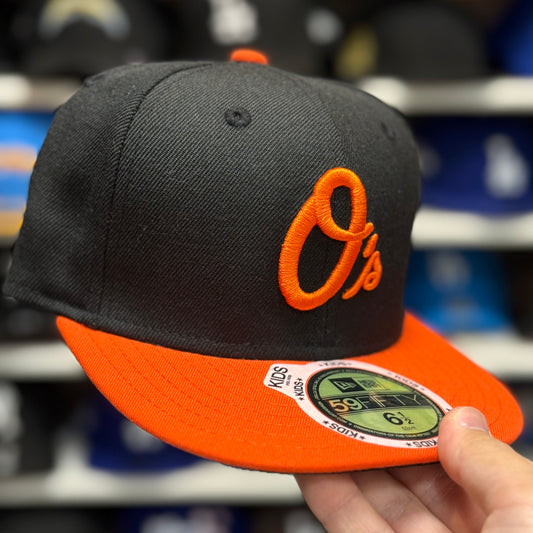 Youth Baltimore Orioles New Era Black/Orange 59FIFTY Fitted Hat - Product Image