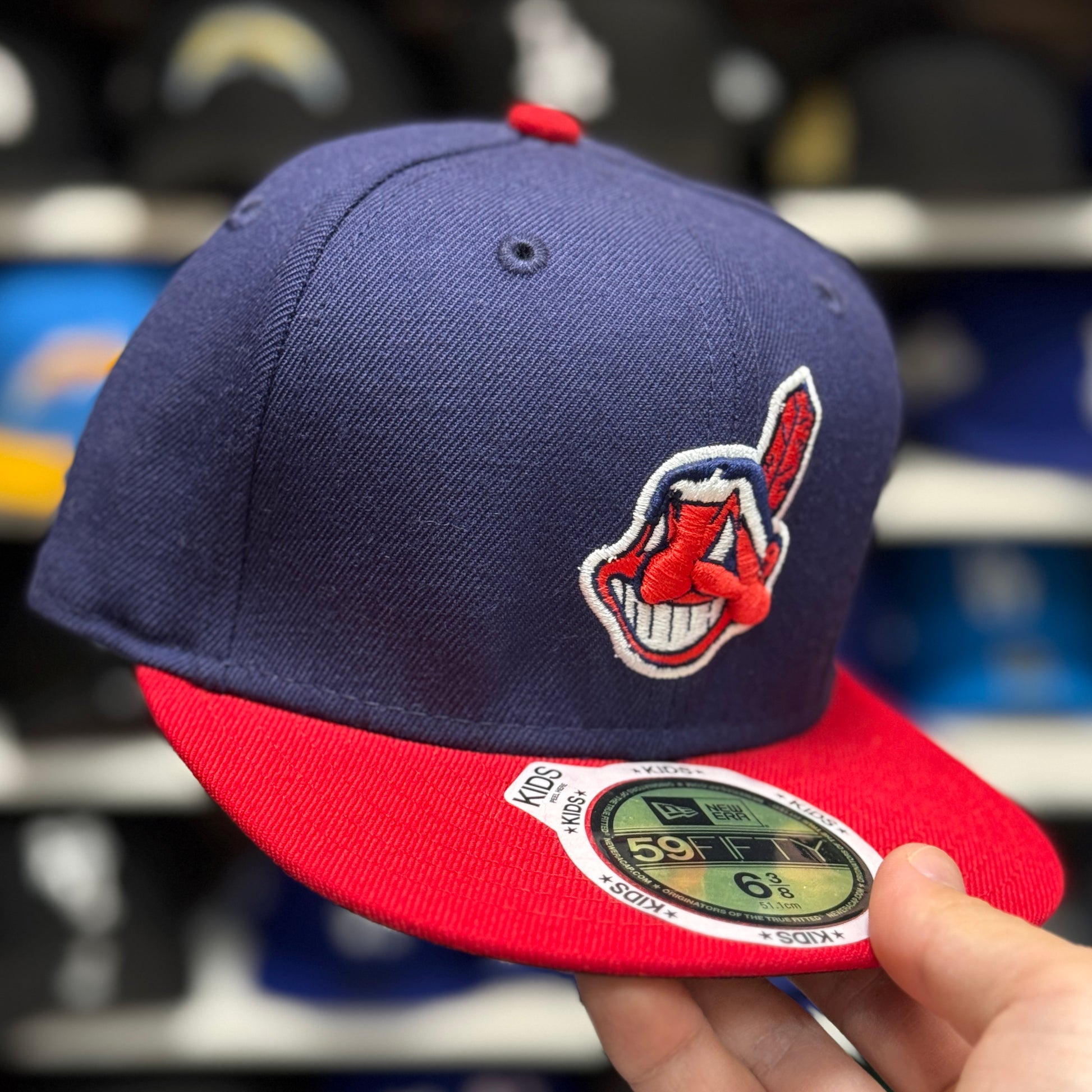 Youth Cleveland Indians New Era Navy/Red 59FIFTY Fitted Hat - Product Image