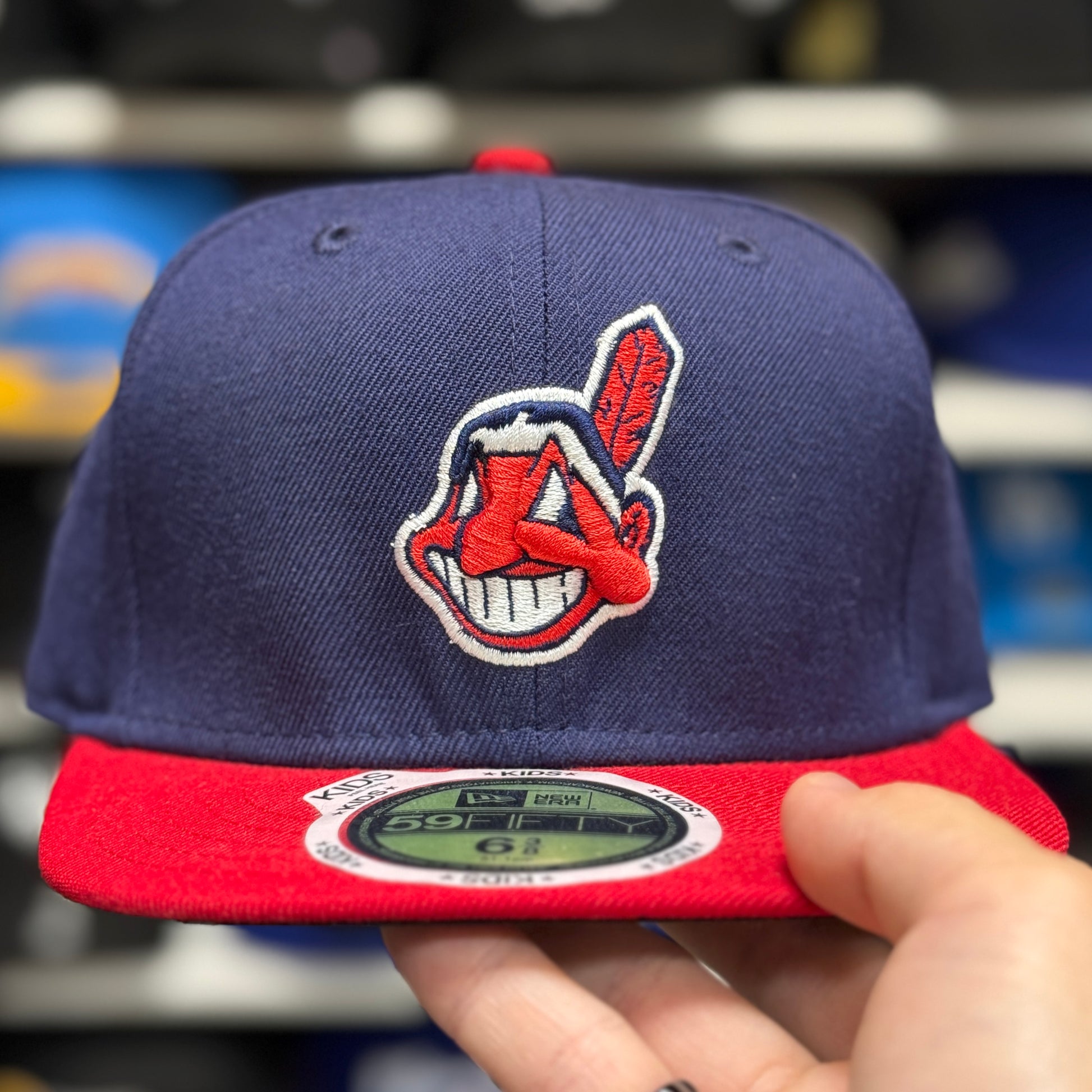 Youth Cleveland Indians New Era Navy/Red 59FIFTY Fitted Hat - Product Image