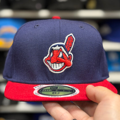 Youth Cleveland Indians New Era Navy/Red 59FIFTY Fitted Hat - Product Image