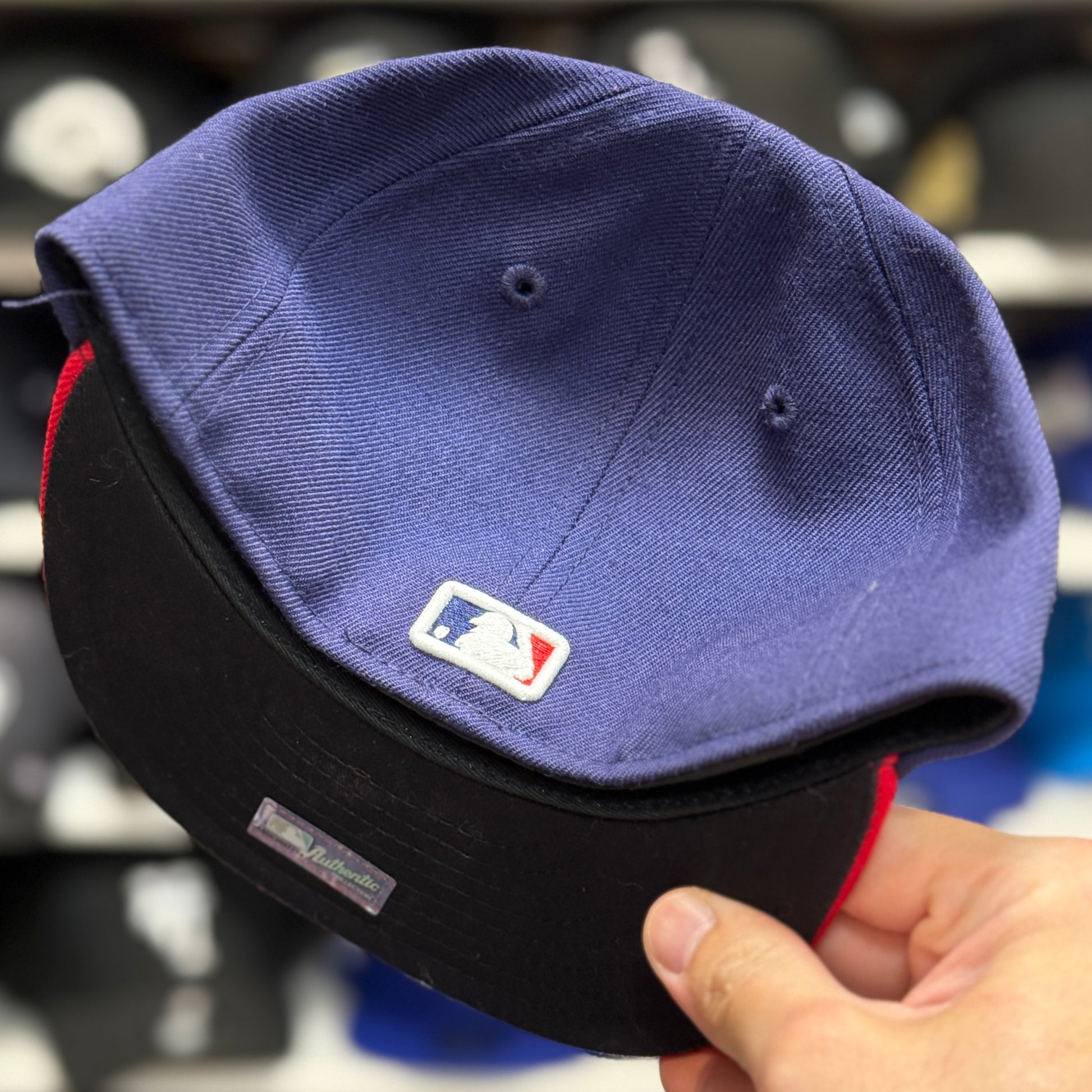 Youth Cleveland Indians New Era Navy/Red 59FIFTY Fitted Hat - Product Image