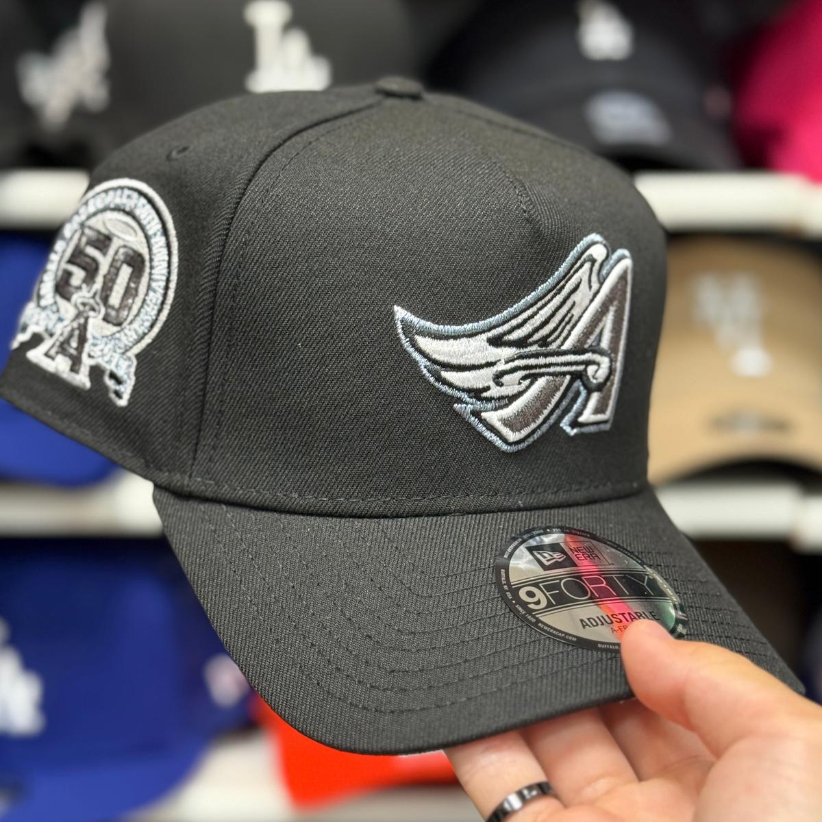New Era Los Angeles Angels '50th Anniversary' A-Frame Black 9FORTY Snapback | Blue Under Brim - Product Image