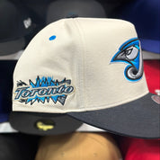 Toronto Blue Jays Creme/Black A-Frame Mitchell & Ness Snapback | Blue Under Brim - Product Image
