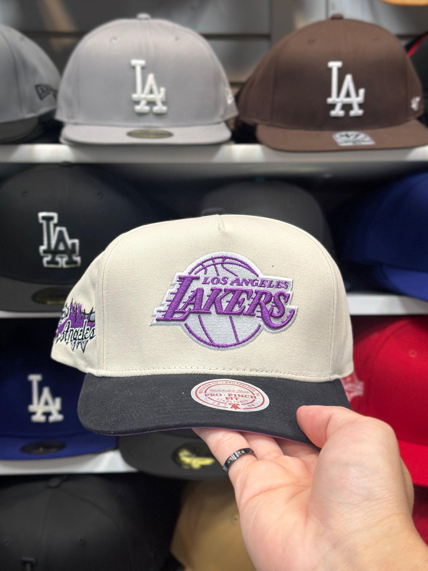 LA Lakers NBA Snapback | Mitchell & Ness Pro Pitch Adjustable Hat | Creme/Black