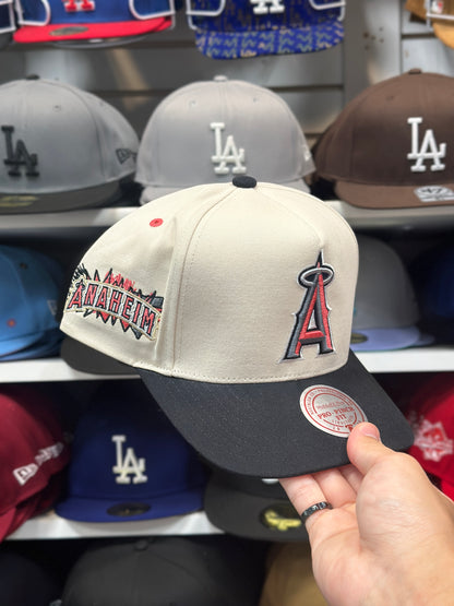 LA Angels MLB Snapback | Mitchell & Ness Pro Pitch Adjustable Hat | Creme/Black