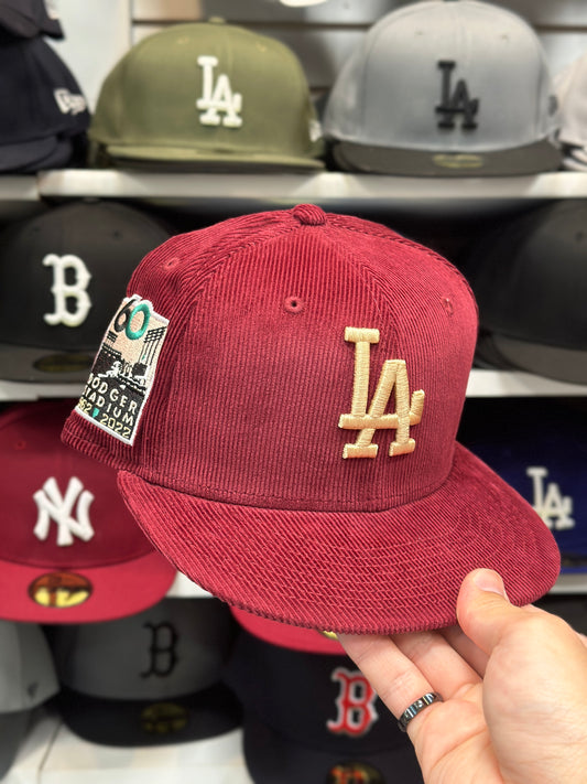 LA Dodgers MLB 60th Anniversary Side Patch | New Era 59FIFTY Fitted Cap | Maroon