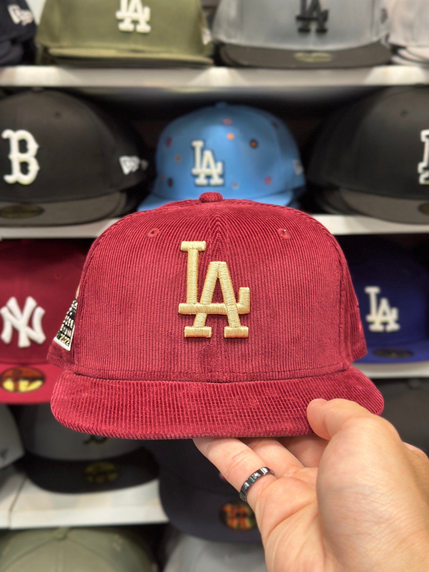 LA Dodgers MLB 60th Anniversary Side Patch | New Era 59FIFTY Fitted Cap | Maroon