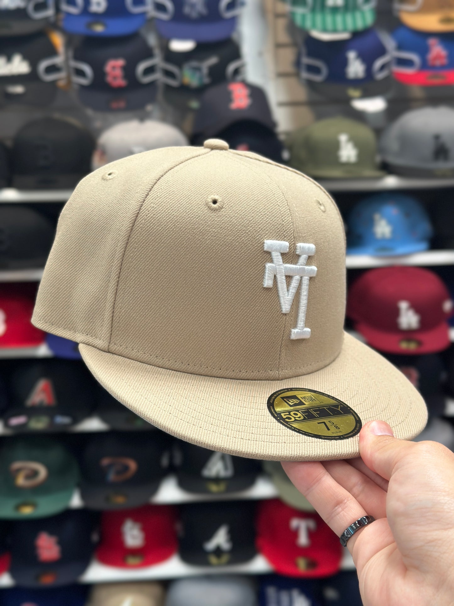 LA Dodgers MLB Upside Down Reverse Logo Fitted Cap | New Era 59FIFTY Fitted Hat | Tan