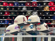 Los Angeles Dodgers Creme/Black A-Frame Mitchell & Ness Snapback | Blue Under Brim - Product Image