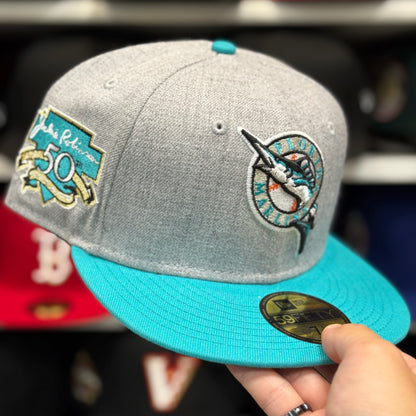 New Era Florida Marlins 'Jackie Robinson 50th Anniversary' 59FIFTY Fitted Hat | Silver/Teal