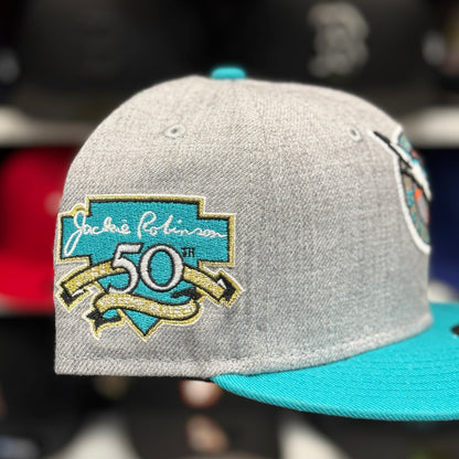 New Era Florida Marlins 'Jackie Robinson 50th Anniversary' 59FIFTY Fitted Hat | Silver/Teal