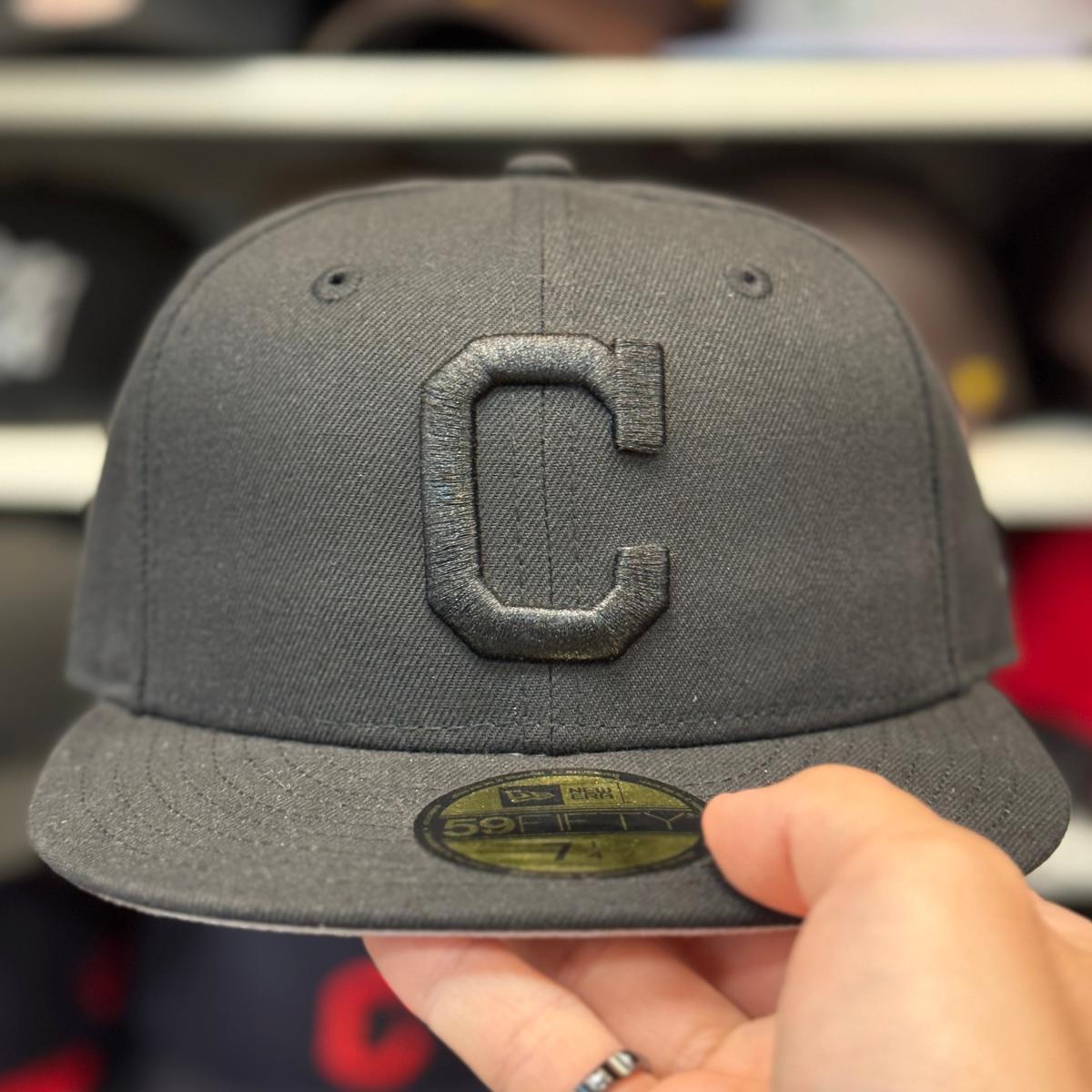 New Era Cleveland Indians 'C' All Black 59FIFTY Fitted Hat - Product Image