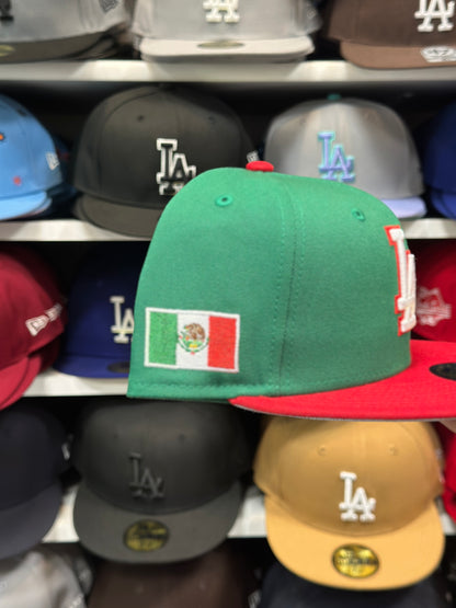 LA Dodgers MLB 'Mexico' Side Patch Fitted Hat | New Era 59FIFTY Sized Cap | Green/Red