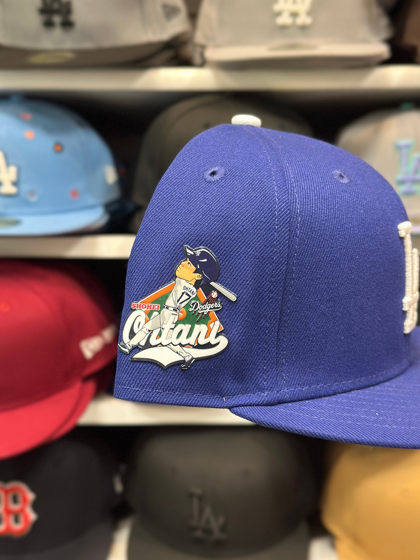 LA Dodgers MLB 'Shohei Ohtani' Patch Fitted Hat | New Era 59FIFTY Sized Cap | Blue