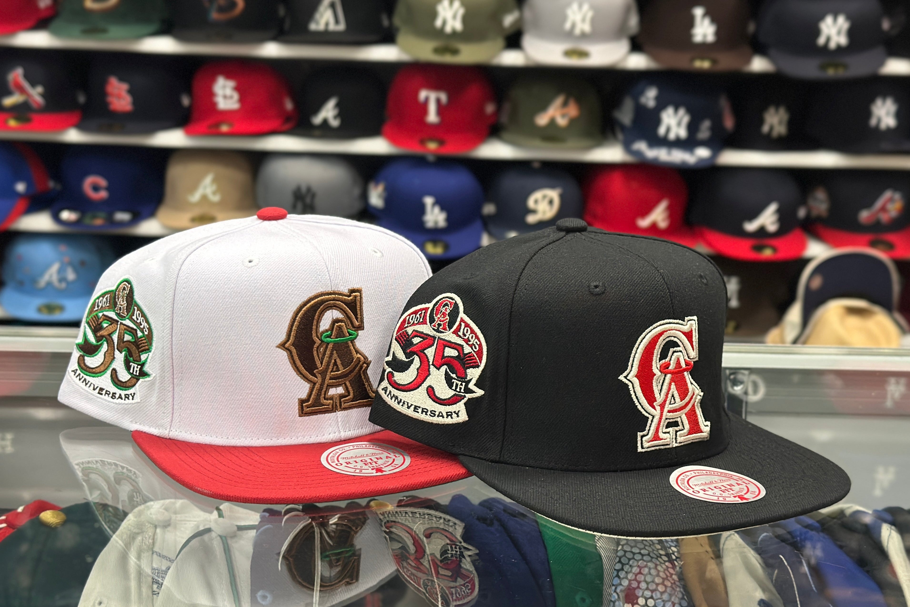 Los Angeles Angels '35th Anniversary' Black Mitchell & Ness Snapback | Creme Under Brim - Product Image
