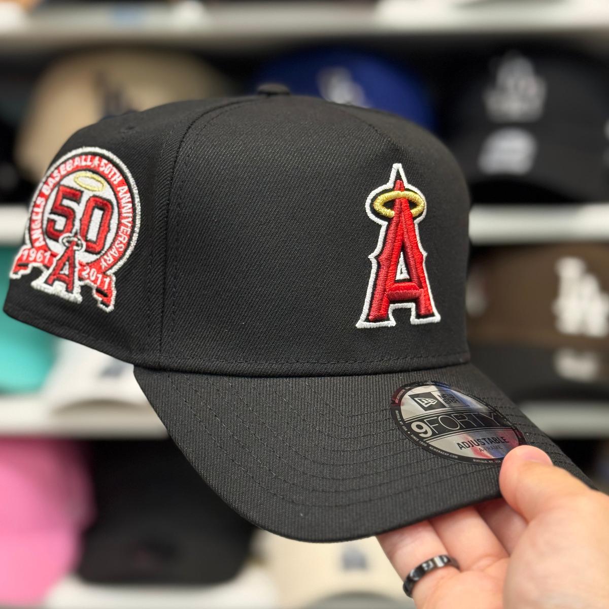 New Era Los Angeles Angels '50th Anniversary' A-Frame Black 9FORTY Snapback | Red Under Brim - Product Image