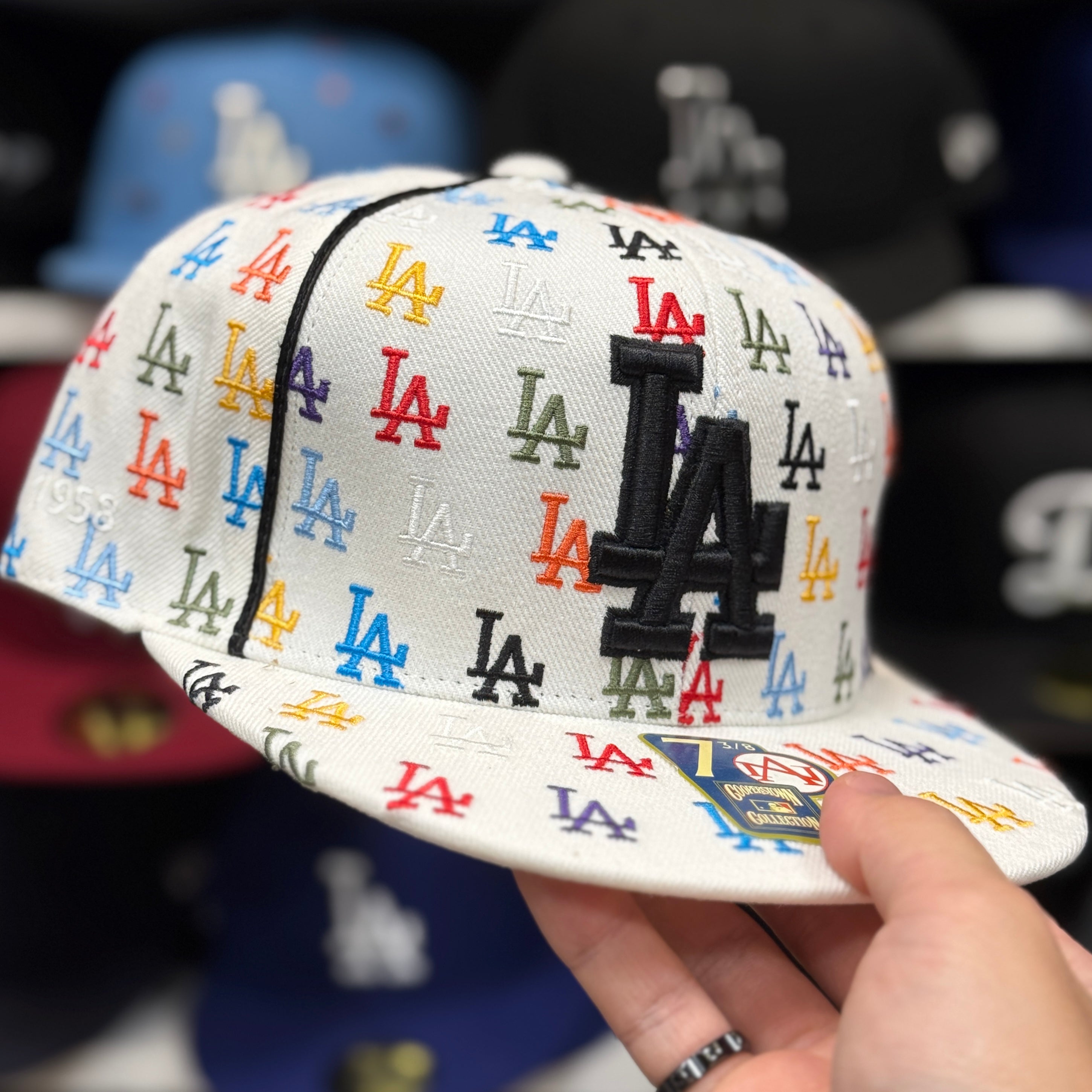 Los Angeles Dodgers 'All Over Monogram' White American Needle Fitted Hat - Product Image