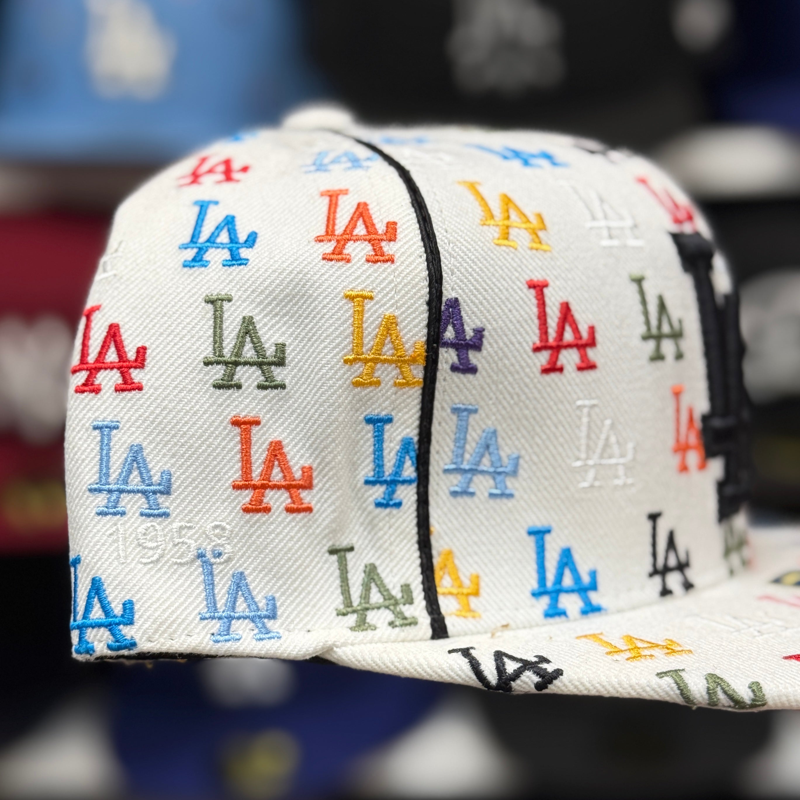 Los Angeles Dodgers 'All Over Monogram' White American Needle Fitted Hat - Product Image