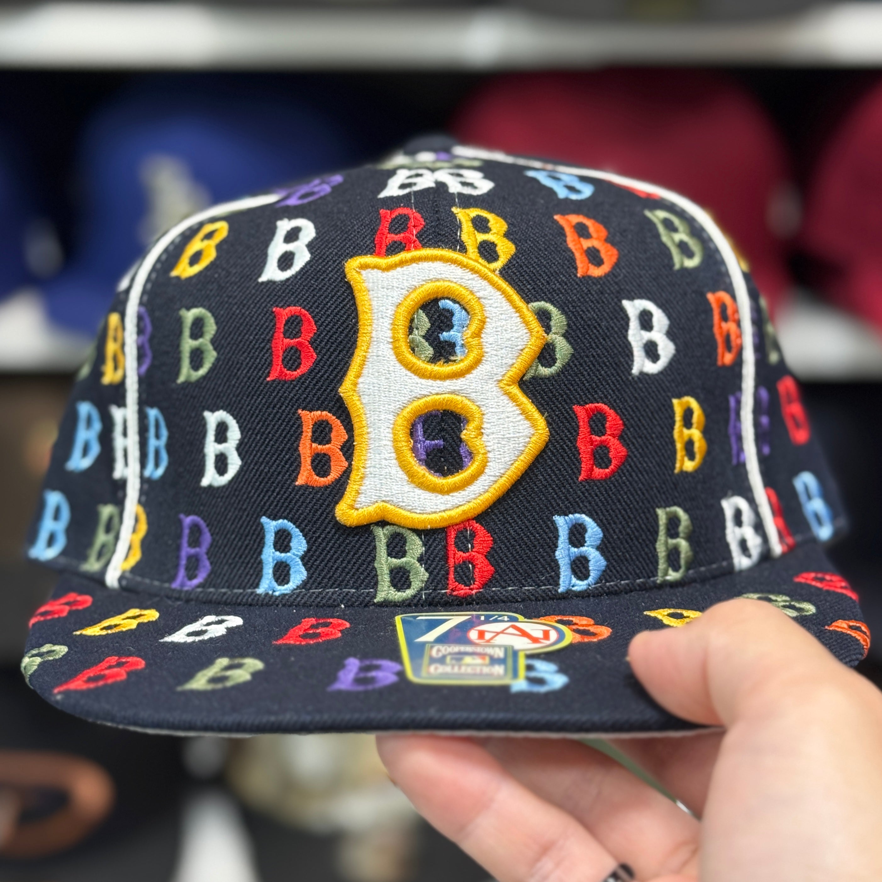 Boston Red Sox 'All Over Monogram' Black American Needle Fitted Hat - Product Image