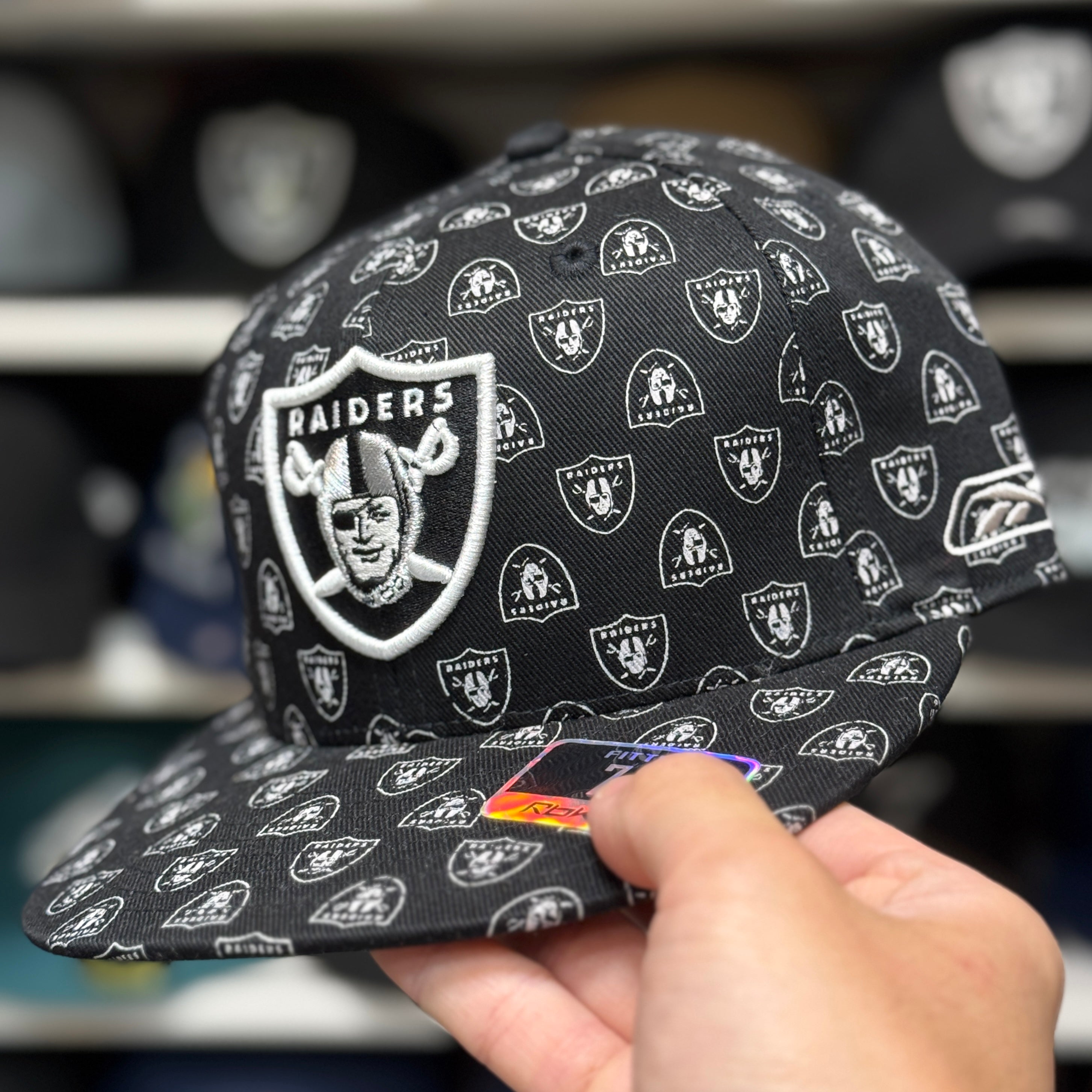 Oakland Raiders 'Logo Monogram' Black Reebok Fitted Hat - Product Image