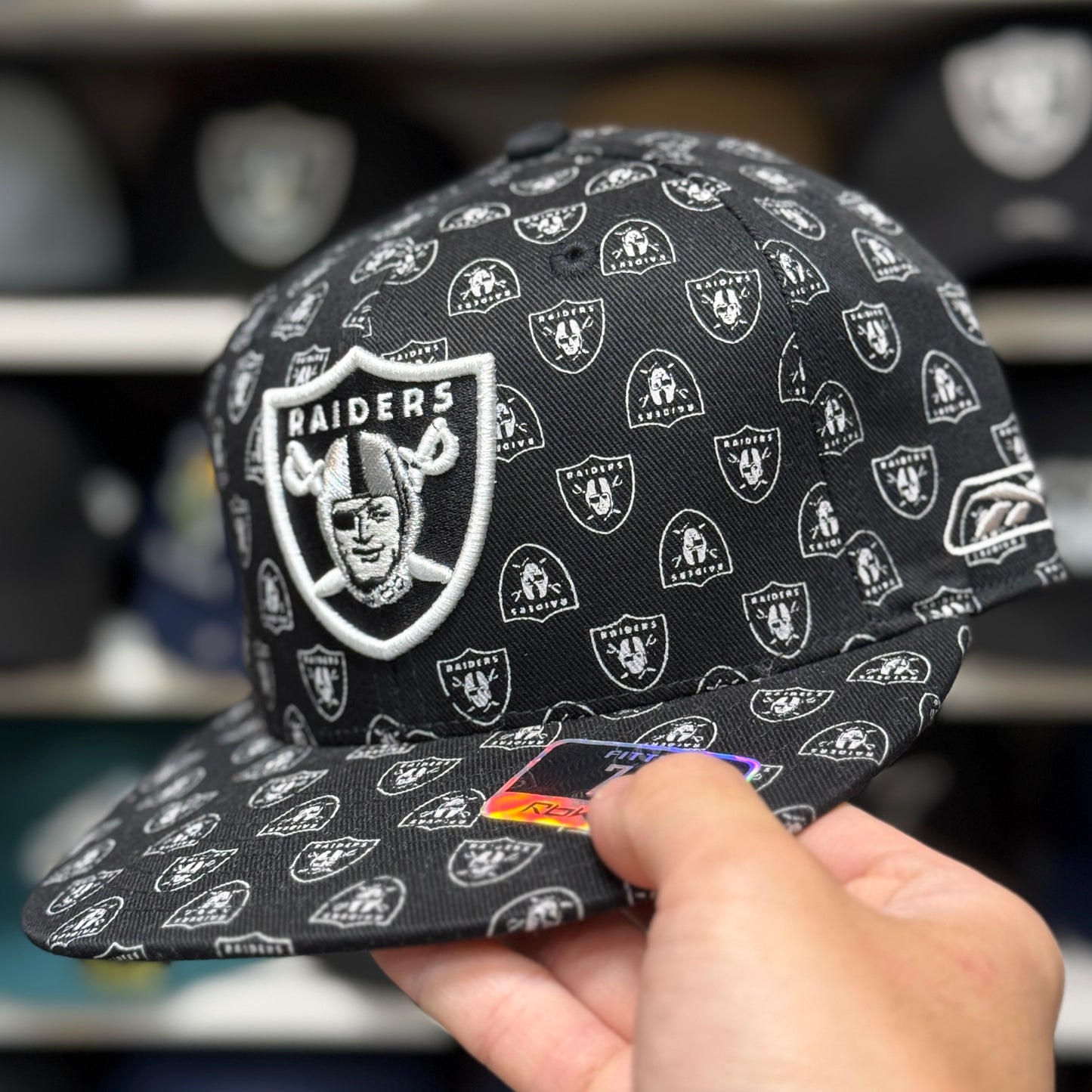 Oakland Raiders 'Logo Monogram' Black Reebok Fitted Hat
